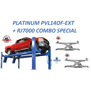 Atlas Platinum PVL14OF-EXT Combo - 14,000 lb. Capacity Open Front 4-Post Alignment Lift with Rolling Jacks (ALI Certified)